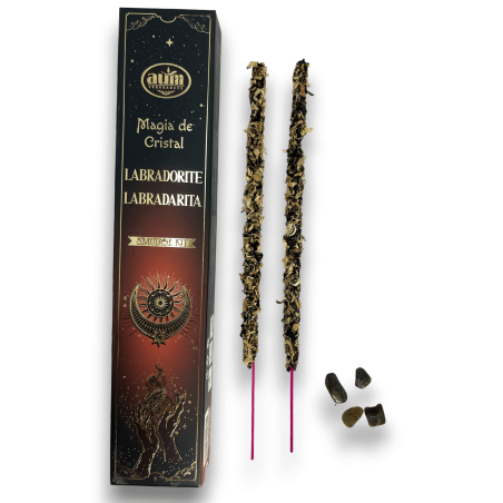 Encens Labradorite Magie du Cristal Aum Parfums - Encens avec Boîte en cristal de Labradorite - 20gr.