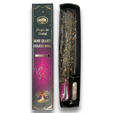 Encens Quartz Rose Magie de Cristal Aum Parfums - Encens avec Cristal de Quartz Rose Boîte - 20gr.