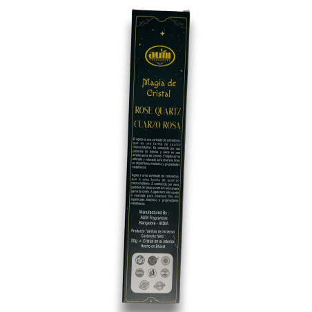Rose Quartz Incense Magic of Crystal Aum Fragrances - Incense with Rose Quartz Crystal Box - 20gr.