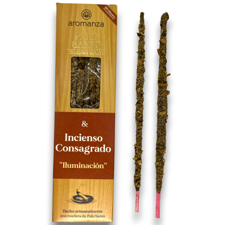 Good Wave Palo Santo Räucherstäbchen mit geweihter Räucherstäbchenbeleuchtung Weihrauch Aromanza - 8 Stäbchen - Iluminarte Argen