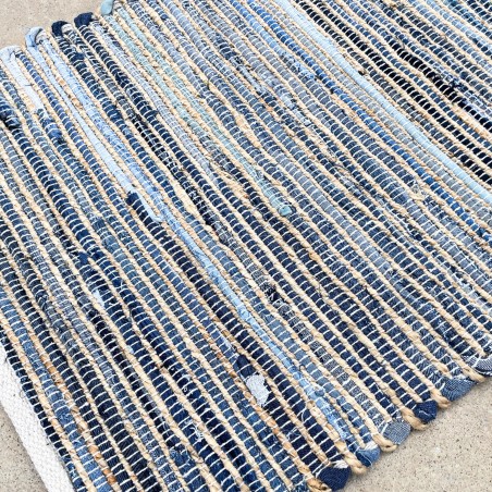 Catifa Petita 50x90 Tons Blaus - Cotó i Yute Reciclat - Fet a mà a Índia