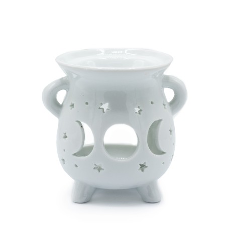 トリプルムーンホワイトセラミックオイルバーナー - 9.5x10x8cm