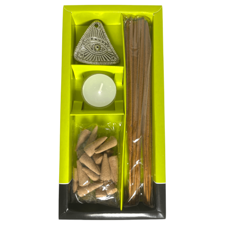 Räucherstäbchen-Set Happiness Bergamotte und Zitronengras Spirit Eye - Enthält 30 Räucherstäbchen, 20 Waffeln, 1 Räucherstäbchen