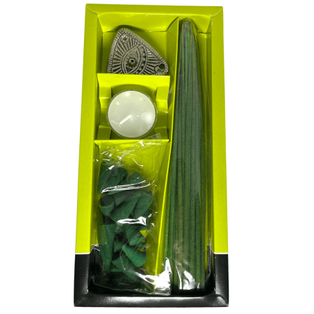 Kit d’encens Connexion Patchouli et Myrrhe Spirit Eye - Comprend 30 bâtonnets d’encens, 20 cônes, 1 porte-encens et 1 bougie cha