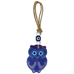 トルコの目とフクロウのお守りペンダント - 25x6.7cm -...