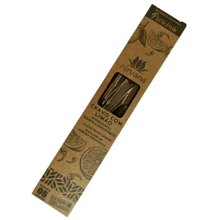 Premium Nirvana Brazil Clove Incense with Lemon Revitalizing and Concentration Boost - 5 thick handmade sticks