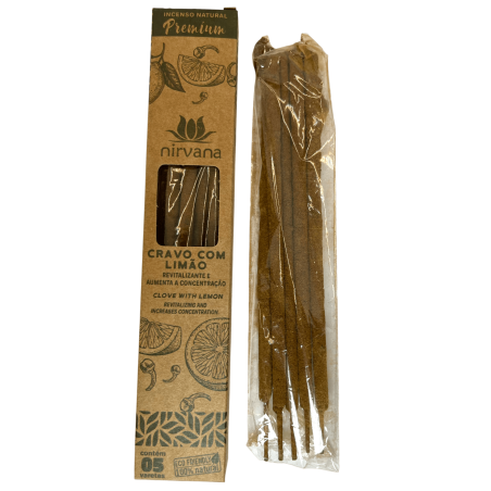 Premium Nirvana Brazil Clove Incense with Lemon Revitalizing and Concentration Boost - 5 thick handmade sticks