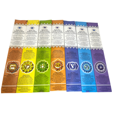 Inciens dels Set Chakras Green Tree 7 Chakras - Paquet de 35 varetes d'incís (7 paquets de 5 varetes)