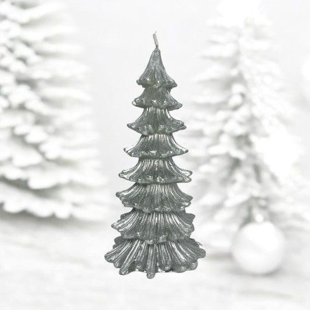 Bougie en forme de sapin de Noël en argent 200gr. 18x9x9cm