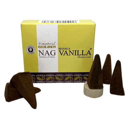 Vijayshree Golden Nag Vanilla Cones - Boîte de 10 cônes d’encens