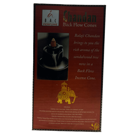 BALAJI Chandan Cornets d’encens à reflux Bois de santal Masala - Boîte de 10 cônes