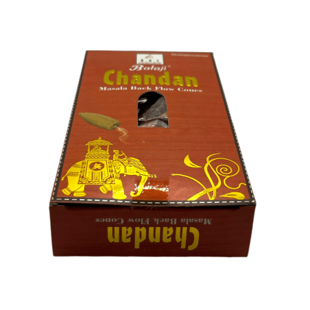 BALAJI Chandan Cornets d’encens à reflux Bois de santal Masala - Boîte de 10 cônes
