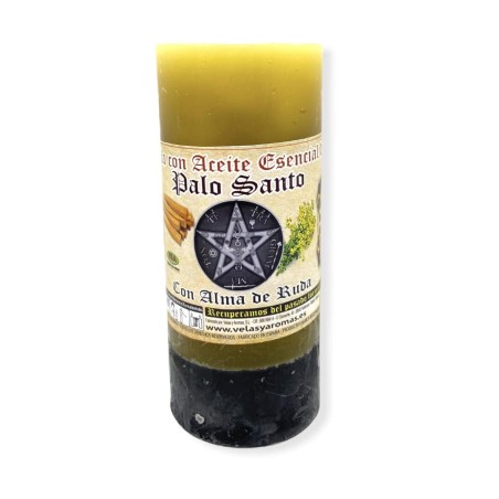Velón Palo Santo amb Alma de Ruda Eliminació Energies Negatives - Veles i Aromes - Olis Essencials - 60h 14x6cm