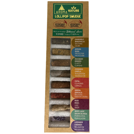Kit de Incienso Lollipop Aroma Nature - 9 varillas piruleta de incienso naturales de 30 minutos cada una - Ecocert Ecoartesanal