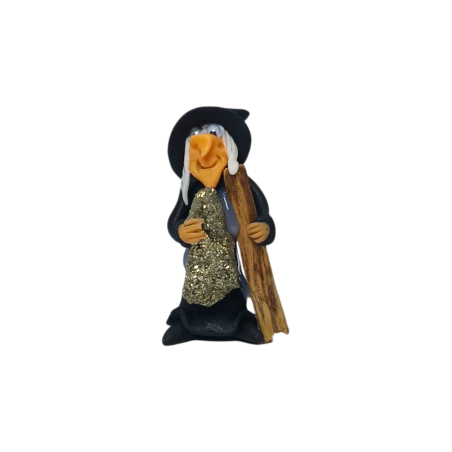 Witch with Palo Santo and Pyrite 5cm Black - Protection, Cleansing, Wisdom, Wealth and Prosperity