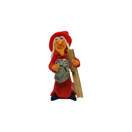 Strega con Palo Santo e Pirite 5cm Rosso - Protezione, Pulizia, Saggezza, Ricchezza e Prosperità