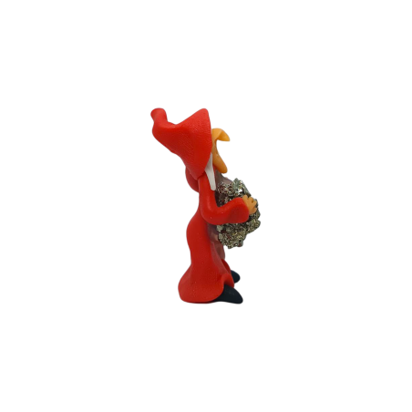 Bruxa com Palo Santo e Pirita 5cm Vermelho - Proteção, Limpeza, Sabedoria, Riqueza e Prosperidade