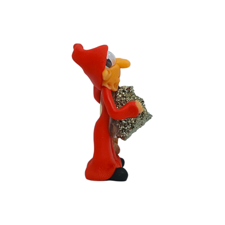 Goblin con Palo Santo e Pirite 5cm Rosso - Doppia protezione, buona fortuna, ricchezza e prosperità