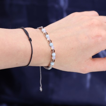 Vela do Zodíaco de Câncer com Pulseira de Pedras Preciosas - Vela de Soja e Água-marinha, Quartzo Fumê, Pulseira de Pedra da Lua