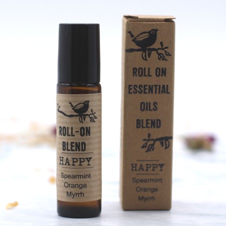 エッセンシャルオイル、ハピネス、ミント、オレンジ、ミルラとビタミンEのロールオンブレンド-10ml。
