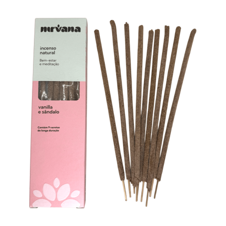 Incienso Vainilla y Sándalo Natural Nirvana Brasil Bienestar y Meditación - 9 varillas artesanales - Hecho en Brasil