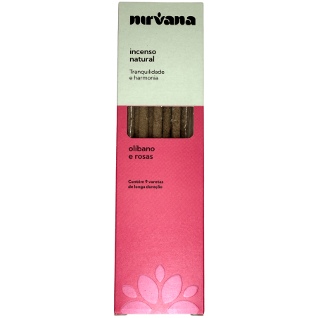 Incenso Natural Nirvana Brasil e Rosas Tranquilidade e Harmonia - 9 palitos feitos à mão - Feito no Brasil