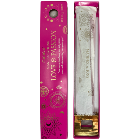 Goloka Rökelse Manifestationer Kärlek och Passion Rosa Rökelse med Rosenkvarts Mineral - 15gr.