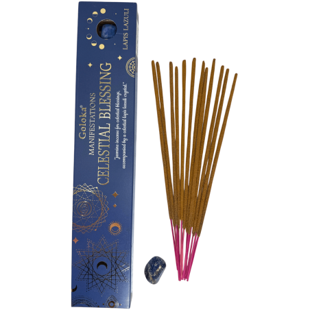 Goloka Räucherstäbchen Manifestationen Himmlischer Segen Jasmin Räucherstäbchen mit Lapislazulí Mineral - 15gr.