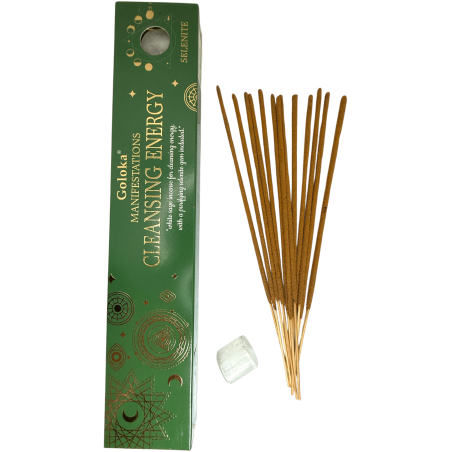 Incenso Goloka Incenso Manifestações de Energia Limpeza Sálvia Branca com Mineral Selenita - 15gr.