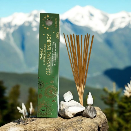 Incenso Goloka Incenso Manifestações de Energia Limpeza Sálvia Branca com Mineral Selenita - 15gr.