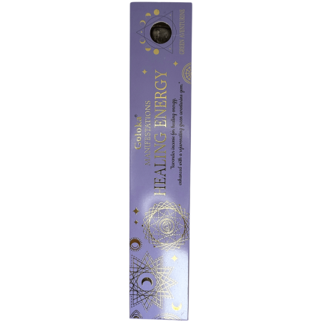 Incienso Goloka Manifestaciones Energía Sanadora Incienso Lavanda con Mineral de Aventurina Verde - 15gr.