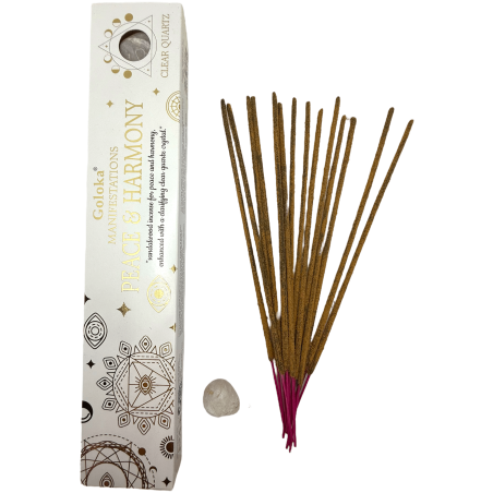 Encens Goloka Manifestations Peace and Harmony Encens Bois de Santal avec Quartz de Roche Minéral - 15gr.