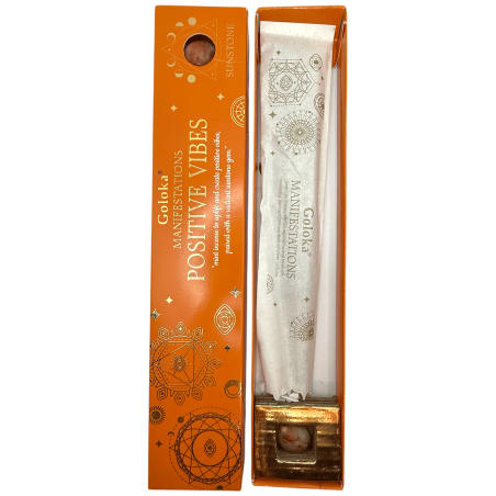 Goloka Incense Positive Vibration Manifestations Mint, Incense with Sunstone Mineral - 15gr. - ポジティブな雰囲気
