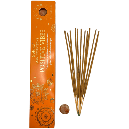 Goloka Incense Positive Vibration Manifestations Mint, Incense with Sunstone Mineral - 15gr. - ポジティブな雰囲気