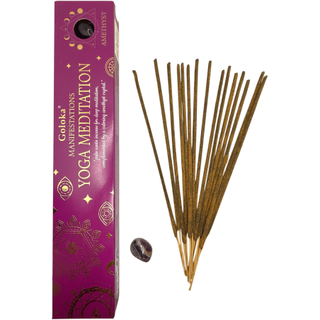 Manifestazioni di Incenso Goloka Meditazione Yoga Incenso Palo Santo con Minerale di Ametista - 15gr.