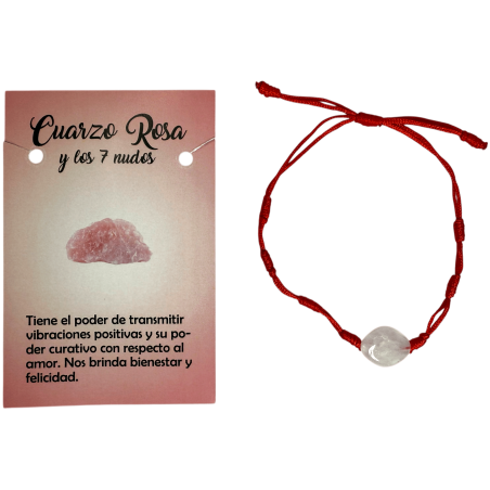 Pulseira 7 Nós com HOSTENATURA de Quartzo Rosa - Amor, Vibrações Positivas, Bem-estar e Felicidade
