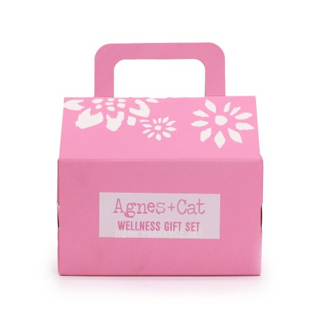 Agnes & Cat Flourish und Happiness Wellbeing Geschenkset - Handgemachte Seife, festes Shampoo, Lippenbalsam und Roll-on-Öl