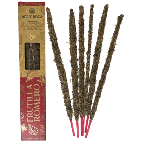 Affumicatoio Biologico Fragola e Rosmarino con Foglie di Rosmarino Aromanza Argentina - 6 bastoncini naturali - Buona Energia