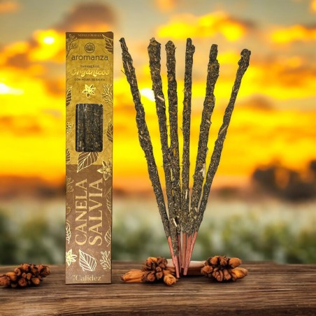 Organic Cinnamon and Sage Smokehouse with Sage Leaves Aromanza Argentina - 6 natural sticks - Warmth