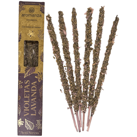 Bio Veilchen und Lavendel Rauch mit Lavendel Blüten Aromanza Argentinien - 6 natürliche Stäbchen - Anti Stress