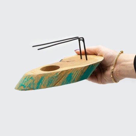 ガメルのパロサントウッドバーナーグリーンで洗われました-22x9,5cm-インドネシアで手作り