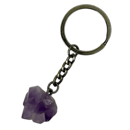 Porte-clés Fleur d’Améthyste Minéral Brut - Calme, Purification, Protection et Concentration