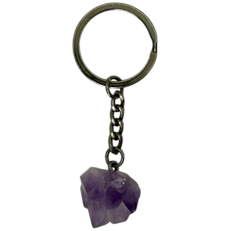 Porte-clés Fleur d’Améthyste Minéral Brut - Calme, Purification, Protection et Concentration