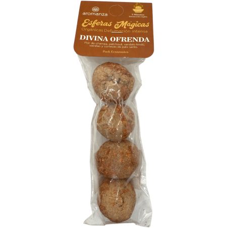 Divine Offering Aromanza Argentina Magic Spheres - 4 قنابل تدخين زهرة الشامبا والباتشولي وخشب الصندل والفانيليا وبالو سانتو