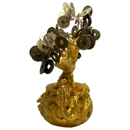 豊穣の木、樹脂、7x11x18cm、易経コイン付き - 風水装飾がお金を引き付けます