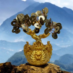 راتنج شجرة الوفرة 7x11x18 سم مع عملات I Ching - زخرفة فنغ شوي تجذب المال