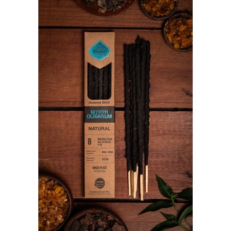 Mirra Natural e Incenso Santa Mãe Paz Interior - Sahumerio 8 palitos grossos Orgânicos