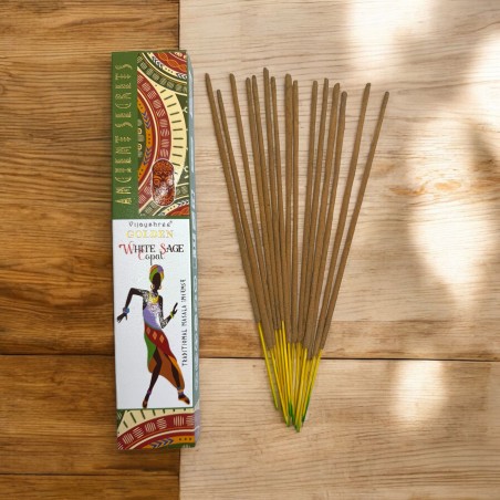 Encens Copal Doré et Sauge Blanche Secrets Anciens Dorés Vijayshree - Sachet de 15gr.