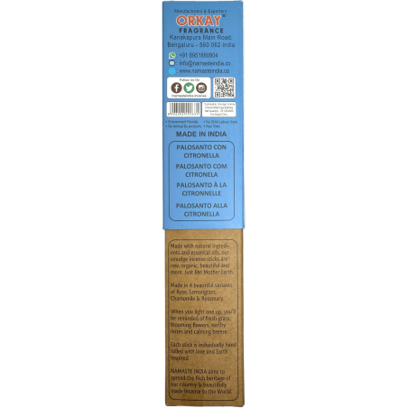 Inciens Natural de Pal Sant i Citronela NAMASTE INDIA Earth Inspired - Caixeta de 25gr d'Inciens Orgànic