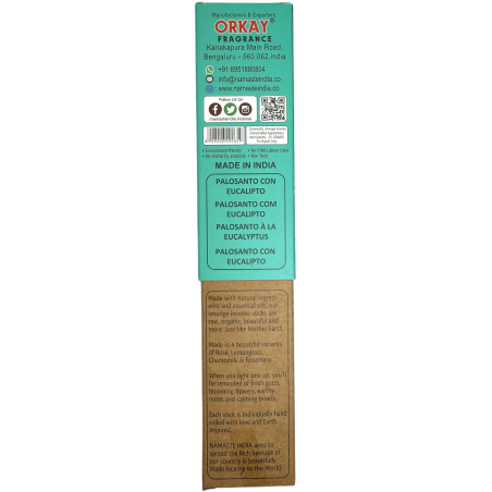 Encens Naturel Palo Santo et Eucalyptus NAMASTE INDIA Inspiré de la Terre - Boîte de 25gr d’Encens Bio